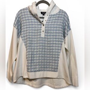 GiGiO White Women's Sweatshirt Hoodie Fleece Metallic Blue/Silver Weave